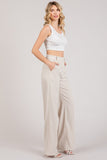 Twill Button Tab Wide Leg Full Trousers
