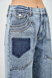 Western Patch Pocket Barrel Leg Jeans