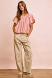Flower Print Barrel Leg Jeans
