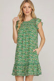 Floral Butterfly Sleeve Mini Dress