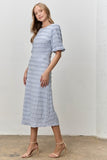 Textured Bubble Sleeve Mid Dress