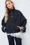 Flap Collar Denim Bomber Jacket
