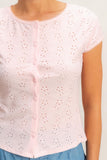 Eyelet Button Front Knit Top