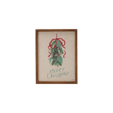 Wood Framed Wall Décor Merry Christmas W Holly & Bow