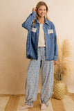 Lace Trim Washed Denim Shacket