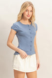 Scalloped Button Front Top