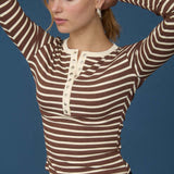 Striped Henley Knit Top