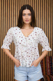Floral Ruffled V Neck 1/2 Sleeve Blouse