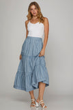 Denim Striped Midi Skirt