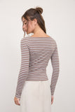 Boat Neck Stripe Long Sleeve Knit Top