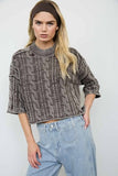 Washed Mock Neck Cable Knit Sweater