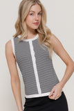 Sleeveless Striped Button Front Sweater