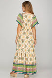 Flutter Sleeve Woven Print Tiered Maxi Dress