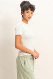 Striped Ribbed Crew Neck Top