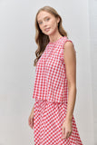 Gingham Pintuck Top