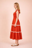 Smocked Solid Woven Midi Dress