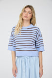Striped Raw Edge Short Sleeve Sweater