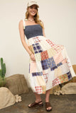 Smocked Denim Patchwork Maxi Dress