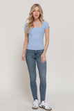 Short Sleeve Square Neck Double Layer Rib Knit Top
