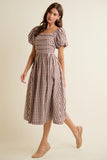 Gingham Lace Trim Midi Dress