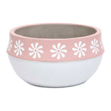 POT WINDMILL DAISY BLUSH BOWL 6.25IN X 3.25IN WHITE CONCRETE WITH WATERTIGHT GLAZE
