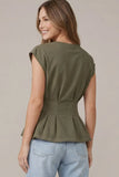 Cap Sleeve Knit Pintuck Top