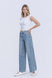High Rise Medium Light Floral Print Wide Leg Jeans