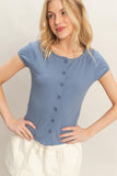 Scalloped Button Front Top