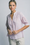 Striped V-Neck Linen Shirt