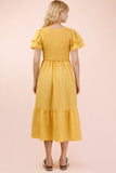 Smocked Ruffle Sleeve Midi Dress