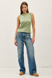 Garment Dyed Basic Cotton Blend Tank Top