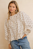 Vintage Smocked Floral Peplum Blouse