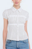 Woven Striped Button Front Blouse