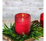 Red Led Beaded Glass Candle