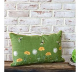 Green Flowers & Bees Pillow