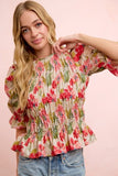 Shirred Floral Top