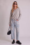 Patch Detail Washed Denim Barrel Jeans