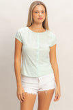 Eyelet Button Front Knit Top