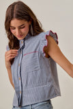 Striped Twill Button Vest