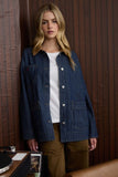 Striped Corduroy Collar Denim Shacket