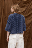 Washed Mock Neck Cable Knit Sweater