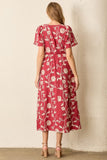 Printed Floral Short Sleeve Midi Dress