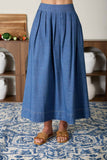 Pleated High Waist Denim Skirt