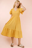 Smocked Ruffle Sleeve Midi Dress