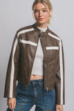 Striped Faux Leather Jacket