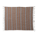 Cotton Blend Throw W Stripes & Fringe