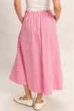 Striped Elastic Waist Flowy Midi Skirt