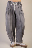 Washed Denim Barrel Leg Pants