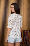 Floral Ruffled V Neck 1/2 Sleeve Blouse