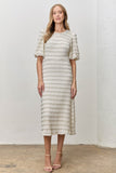 Textured Bubble Sleeve Mid Dress
